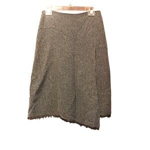 Vintage 90's Houndstooth Midi Skirt Black White Fringe Hem Size 6 EUC